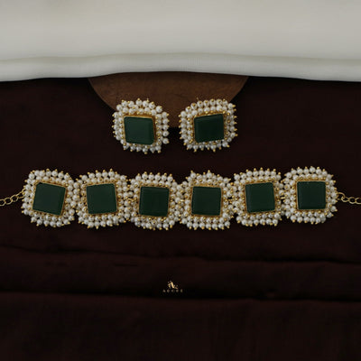 Full Pearl Square Choker With Earring