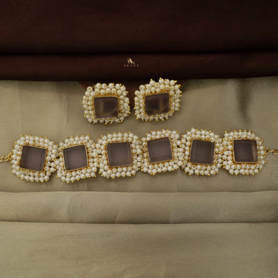 Full Pearl Square Choker With Earring