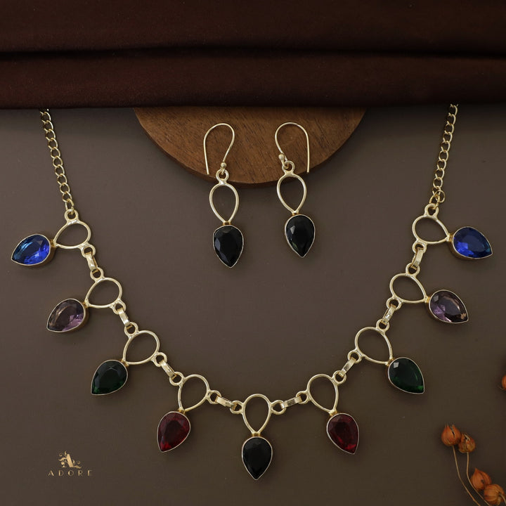 Adorn Drop Glossy Neckpiece With Drop Earrings