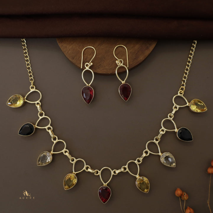 Adorn Drop Glossy Neckpiece With Drop Earrings