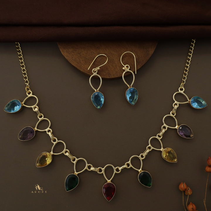 Adorn Drop Glossy Neckpiece With Drop Earrings