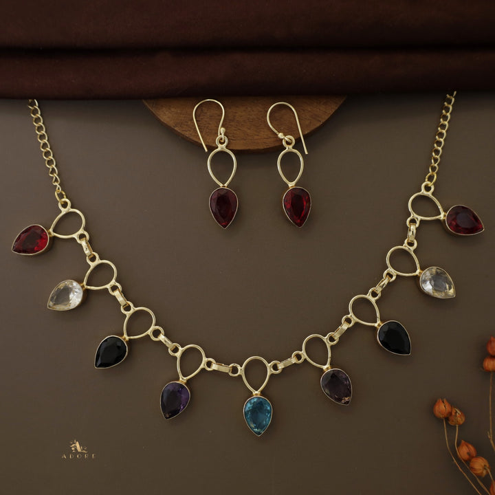 Adorn Drop Glossy Neckpiece With Drop Earrings