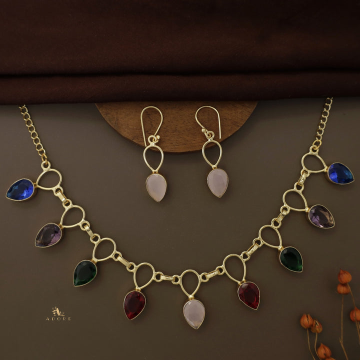 Adorn Drop Glossy Neckpiece With Drop Earrings