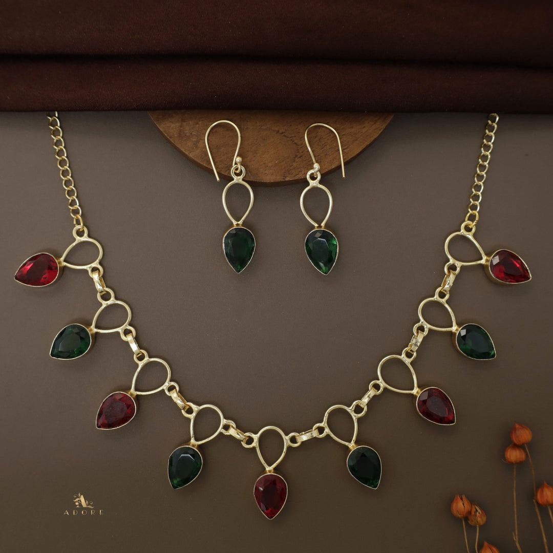 Adorn Drop Glossy Neckpiece With Drop Earrings