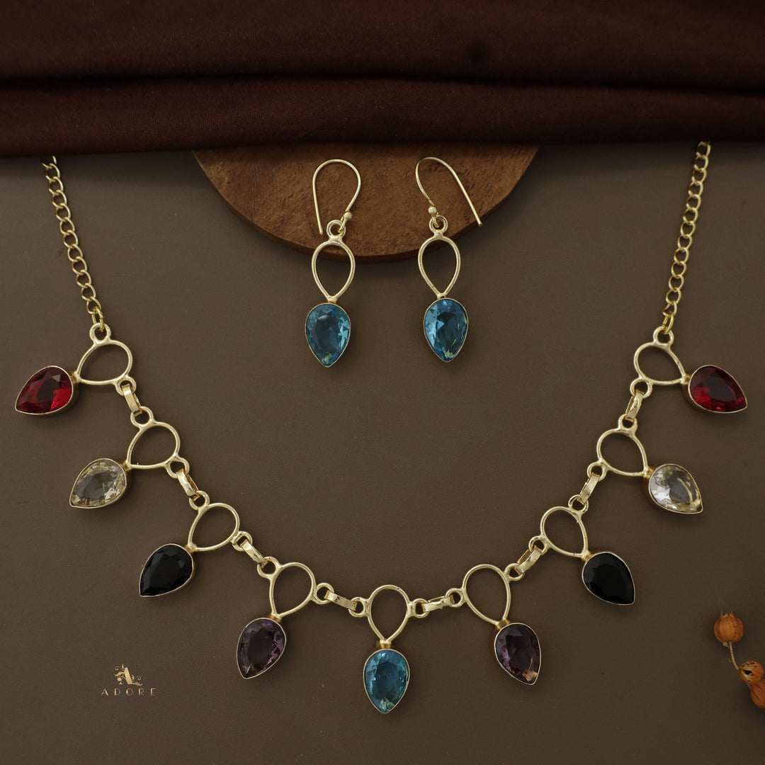 Adorn Drop Glossy Neckpiece With Drop Earrings