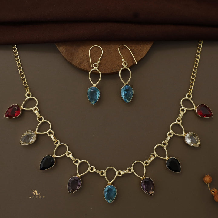 Adorn Drop Glossy Neckpiece With Drop Earrings