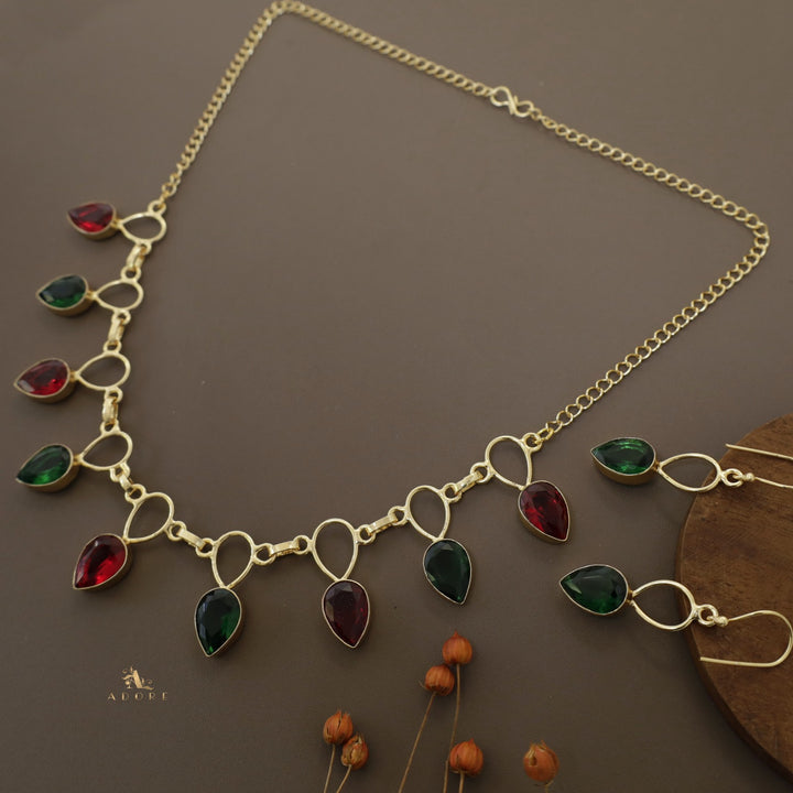 Adorn Drop Glossy Neckpiece With Drop Earrings