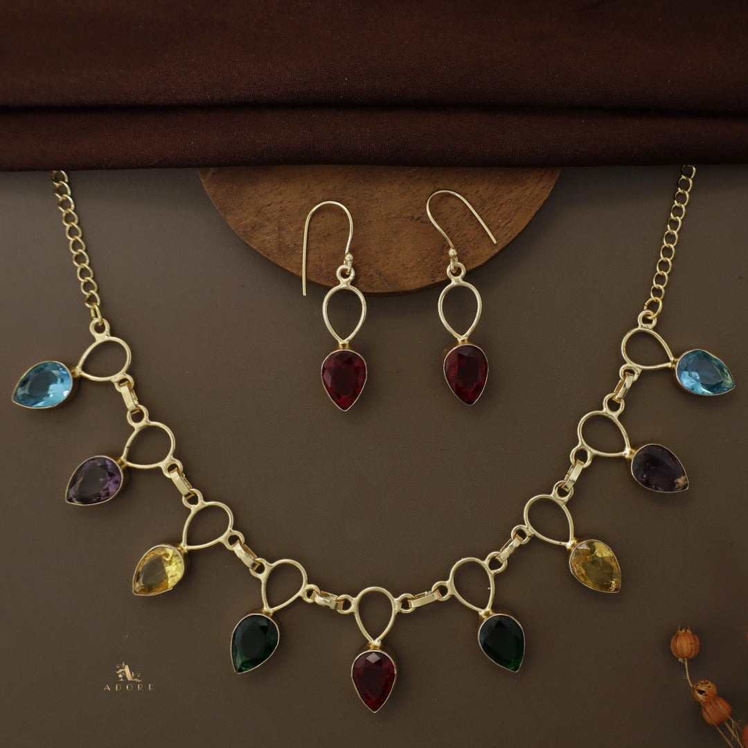 Adorn Drop Glossy Neckpiece With Drop Earrings