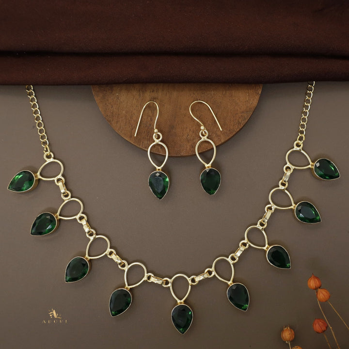 Adorn Drop Glossy Neckpiece With Drop Earrings