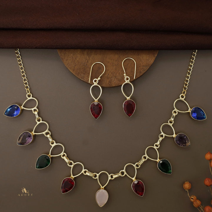 Adorn Drop Glossy Neckpiece With Drop Earrings