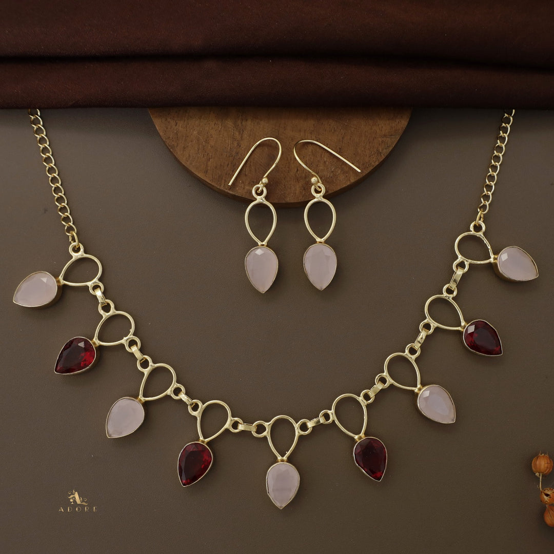 Adorn Drop Glossy Neckpiece With Drop Earrings
