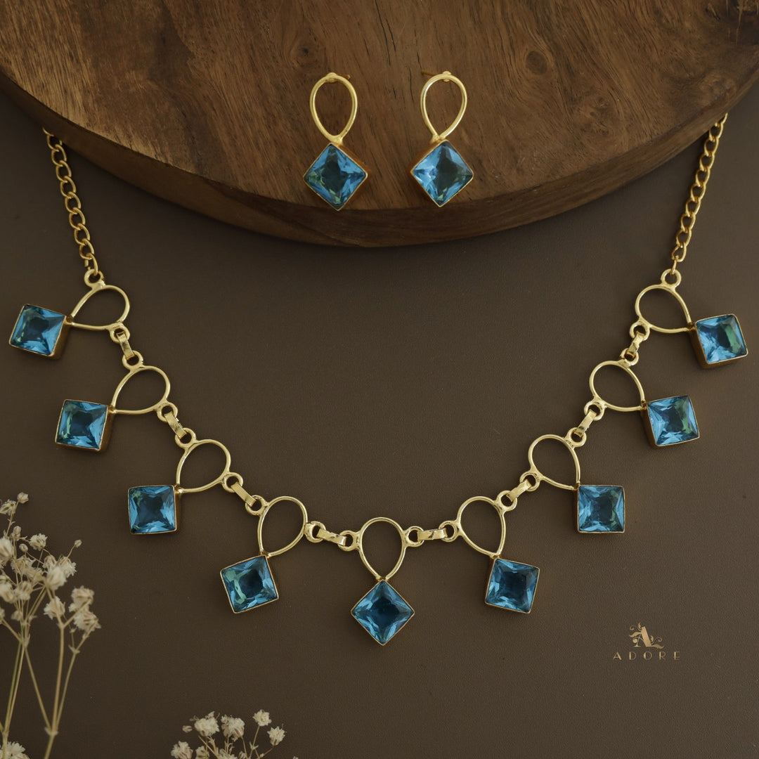 Adorn Diamond Drop Glossy Neckpiece With Earring