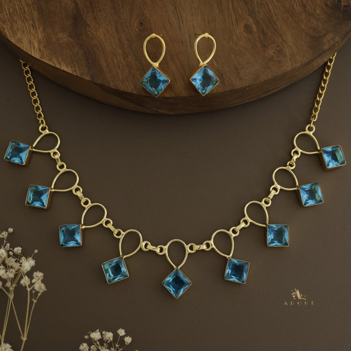 Adorn Diamond Drop Glossy Neckpiece With Earring