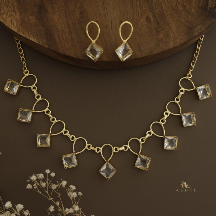 Adorn Diamond Drop Glossy Neckpiece With Earring