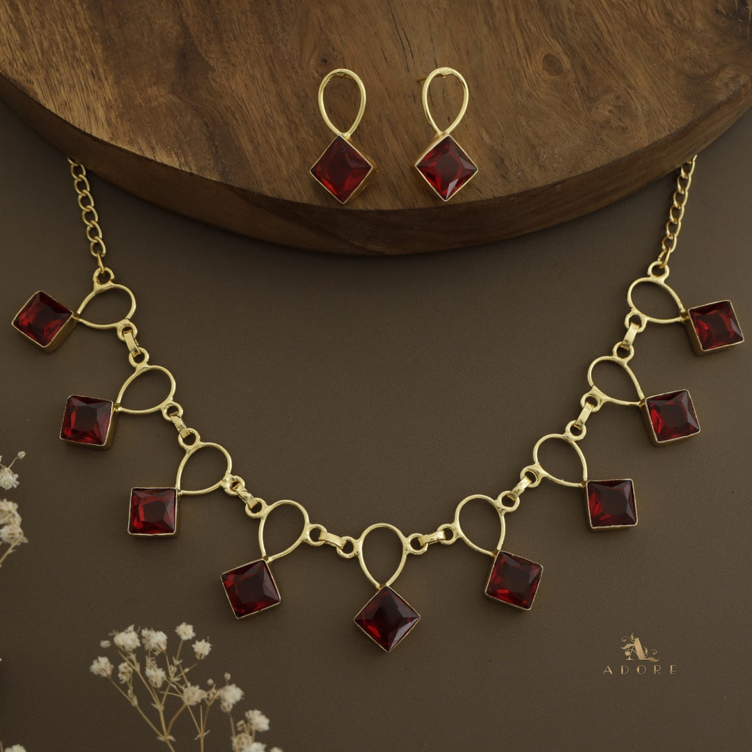 Adorn Diamond Drop Glossy Neckpiece With Earring