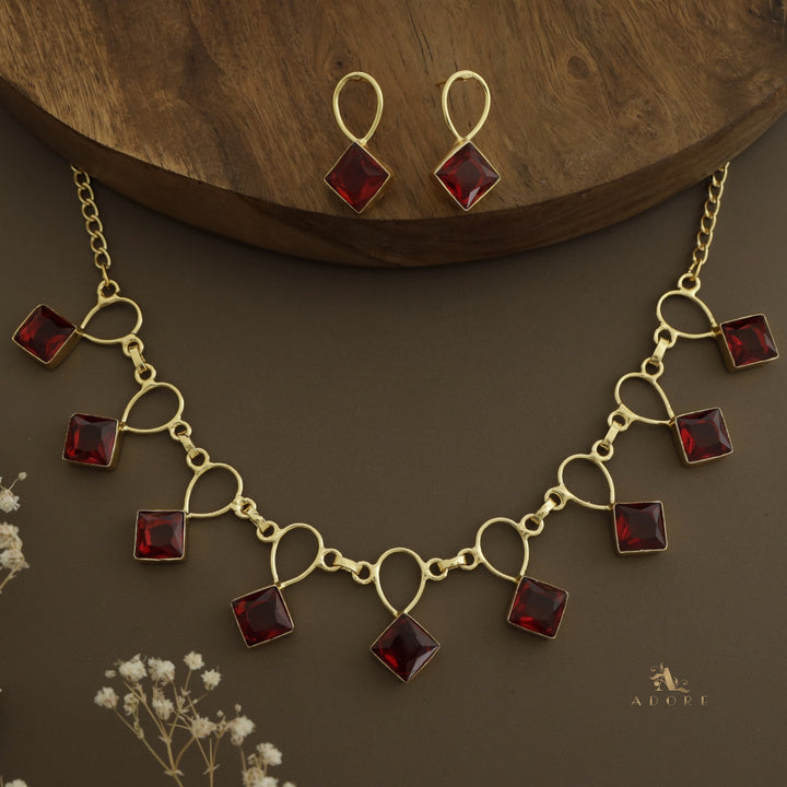 Adorn Diamond Drop Glossy Neckpiece With Earring
