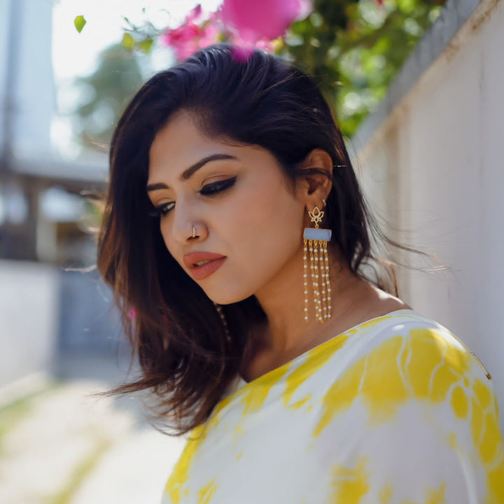 Lotus Tassel Pearl Earring