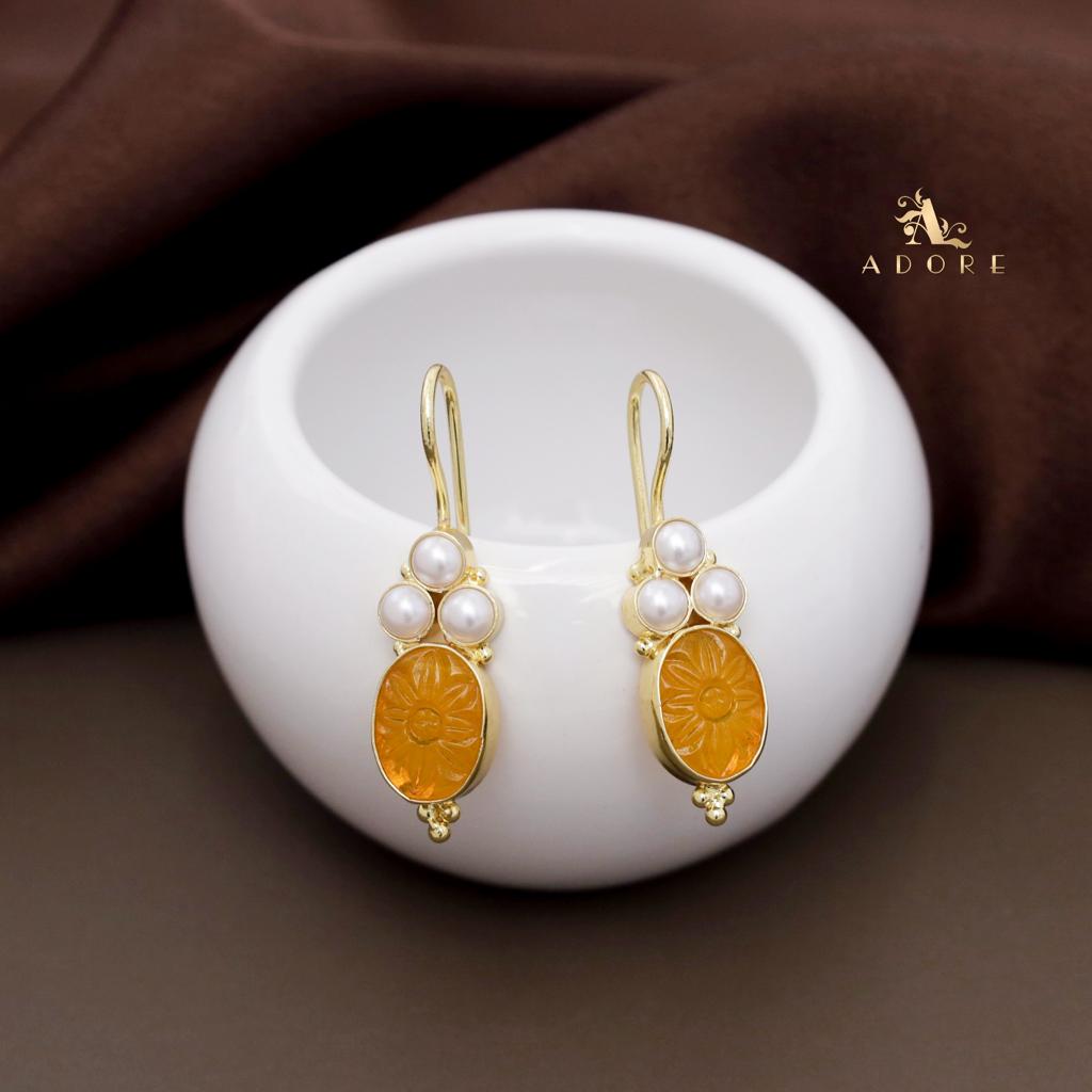 Carved Oval Tri Pearl Drop