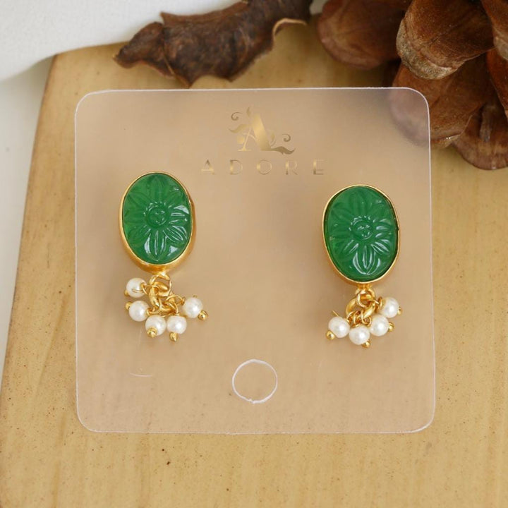 Carved Quartz Flower Pearl Earring