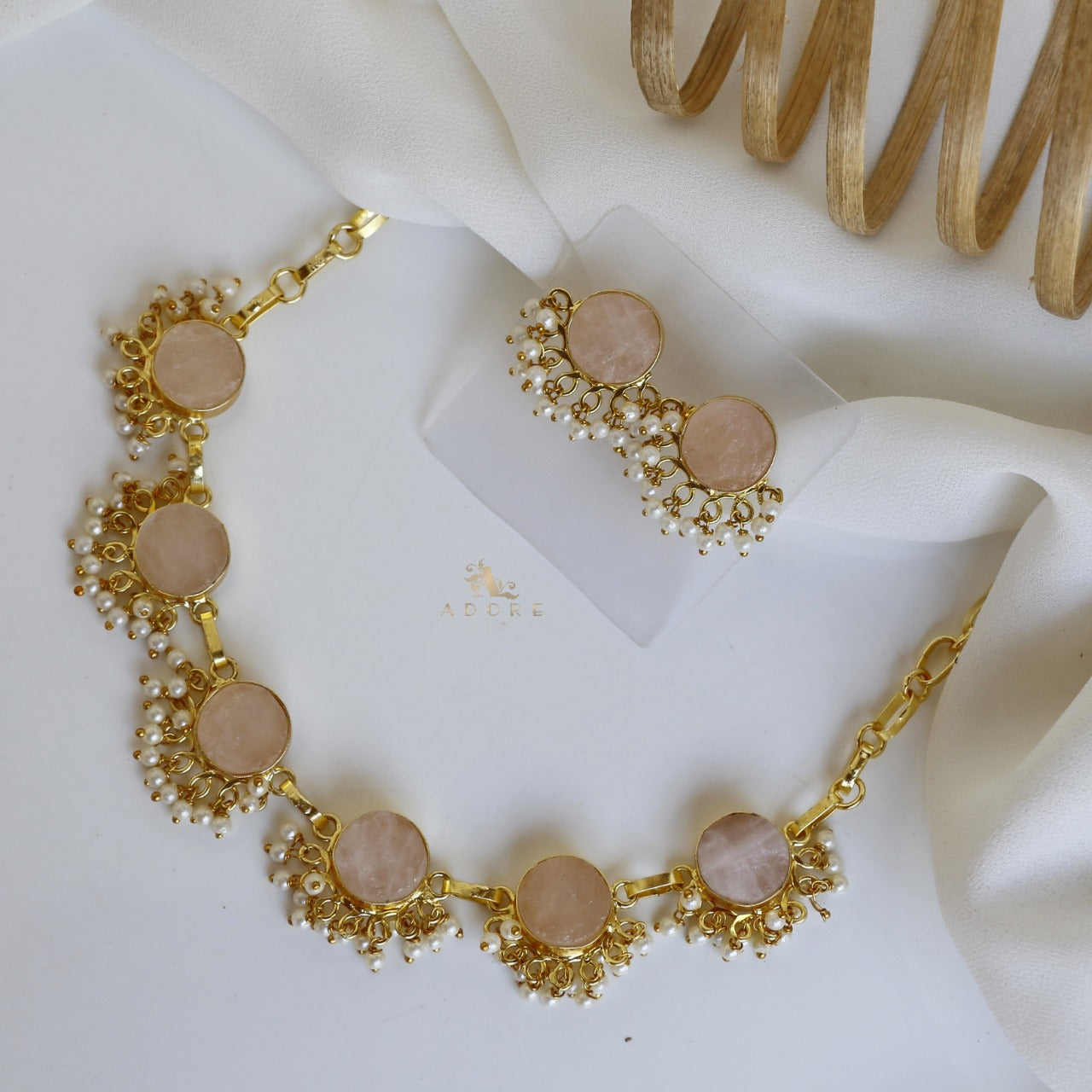 Athenea Half Pearls Necklace + Studs (Colour Option)