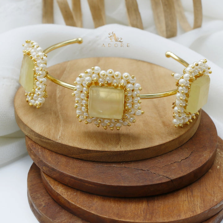 3 Stone Square Raw Crystal Bangles with Pearls (Colour Options)