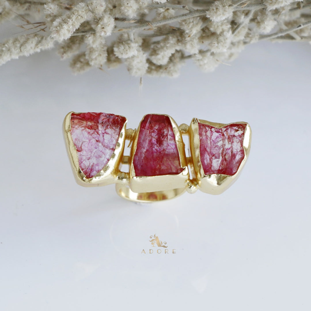 Three Raw Stone Ring
