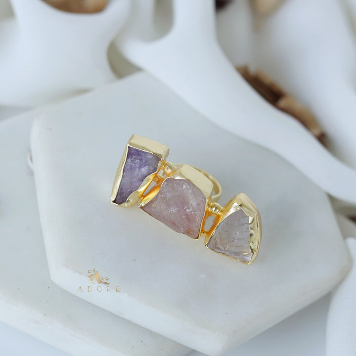 Three Raw Stone Ring