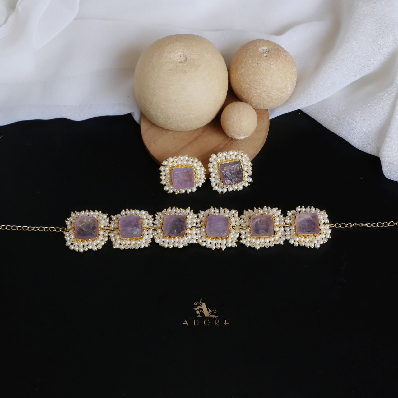 Full Pearl Square Choker With Earring
