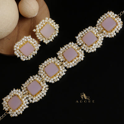 Full Pearl Square Choker With Earring