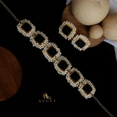 Full Pearl Square Choker With Earring