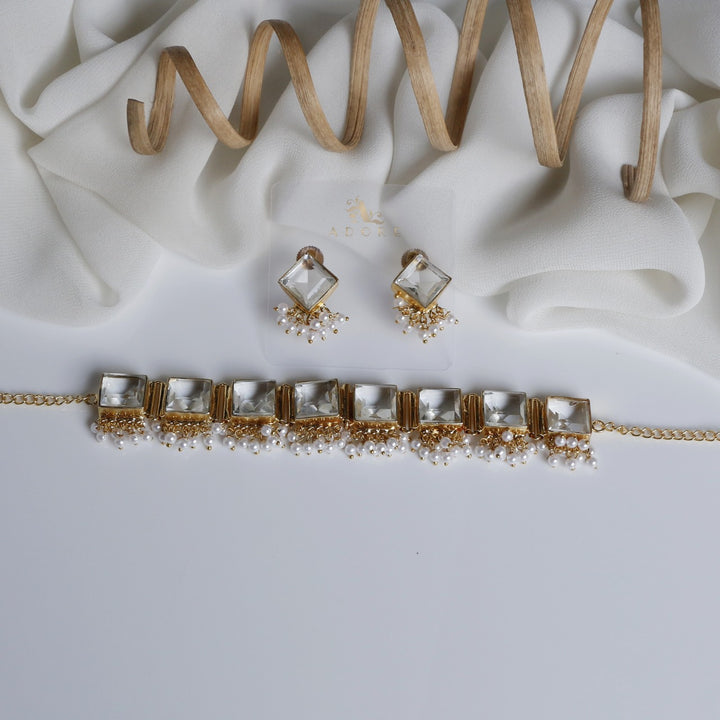Urwasi Golden Pearl Drop Choker With Earring