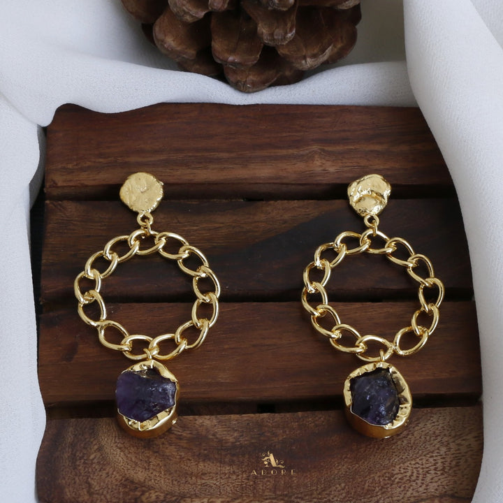 Round Chain Raw Stone Earring