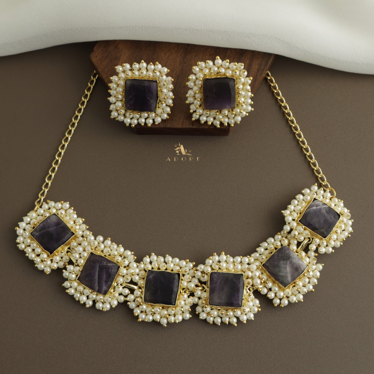 Full Pearl Square Choker With Earring