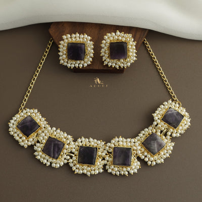 Full Pearl Square Choker With Earring