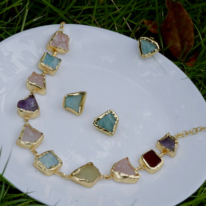 Raw Stone Unshape Eminent Combo (Short Neckpiece/Choker + Ring + Studs)
